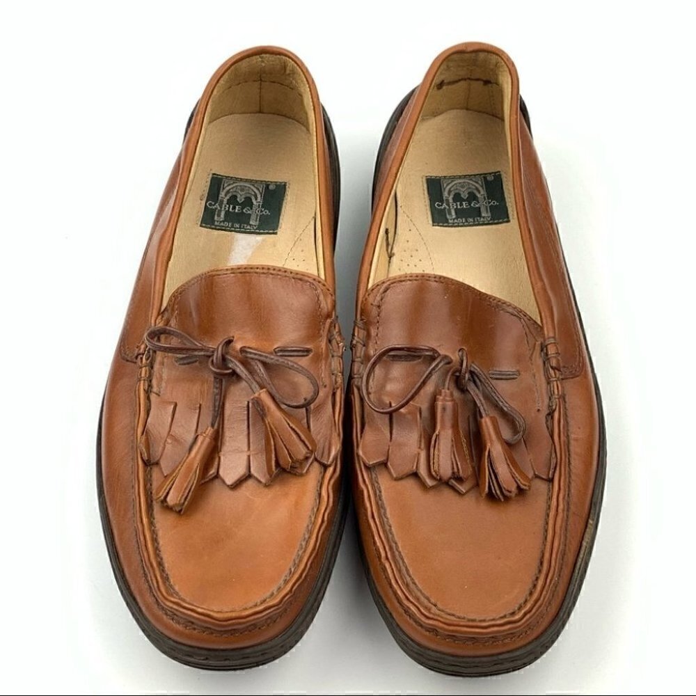 Cable & Co Mens loafers size 12 cognac brown Italian vintage leather